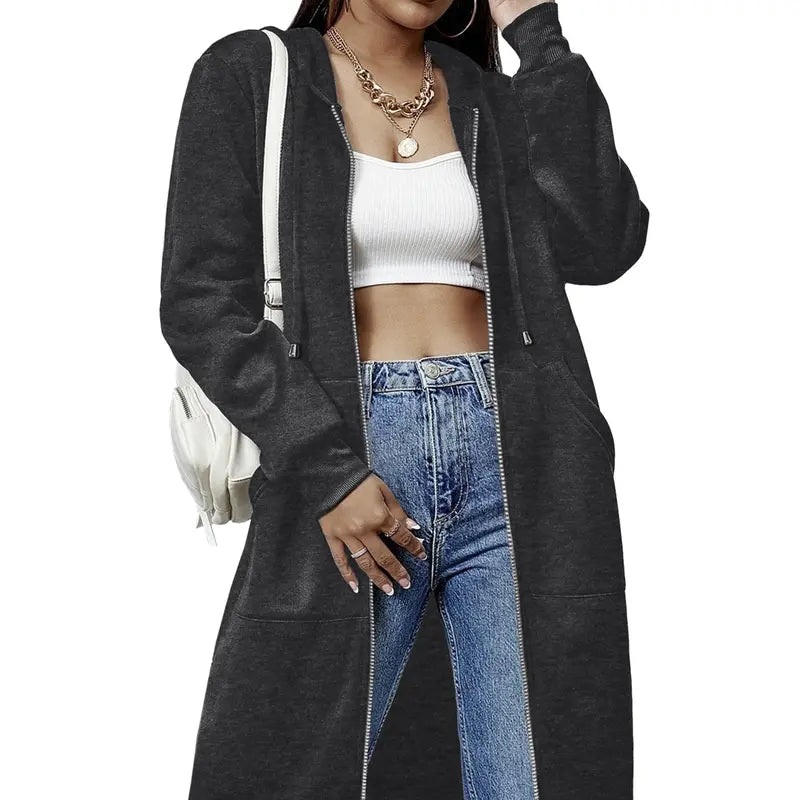 Women's Long Zip Up Fleece Hoodie Jacket