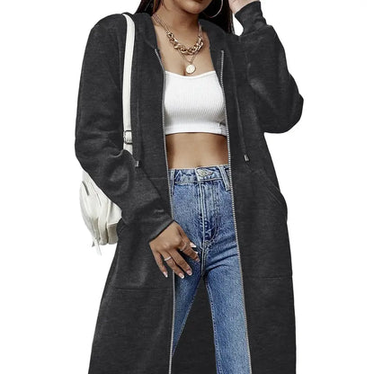Women's Long Zip Up Fleece Hoodie Jacket