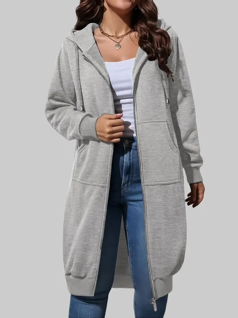 Women's Long Zip Up Fleece Hoodie Jacket