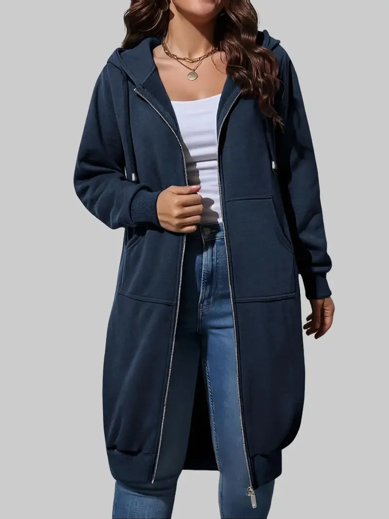 Women's Long Zip Up Fleece Hoodie Jacket