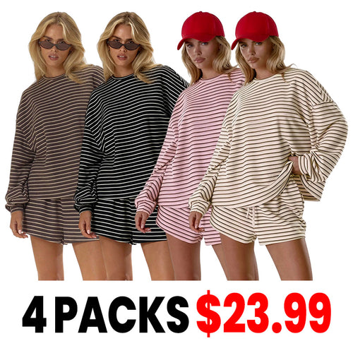 Striped 2‑Piece Outfit & Oversized Long‑Sleeve Top & Pocket Shorts