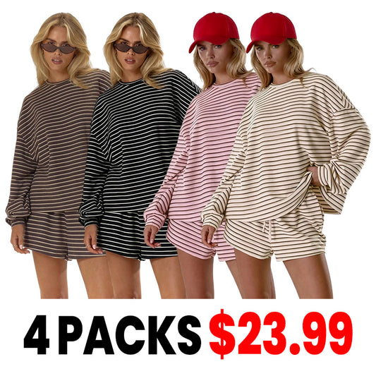 Striped 2‑Piece Outfit & Oversized Long‑Sleeve Top & Pocket Shorts