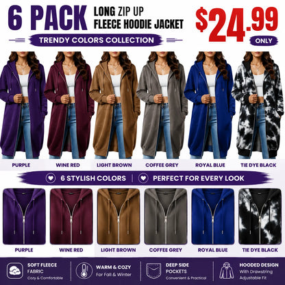Women's Long Zip Up Fleece Hoodie Jacket