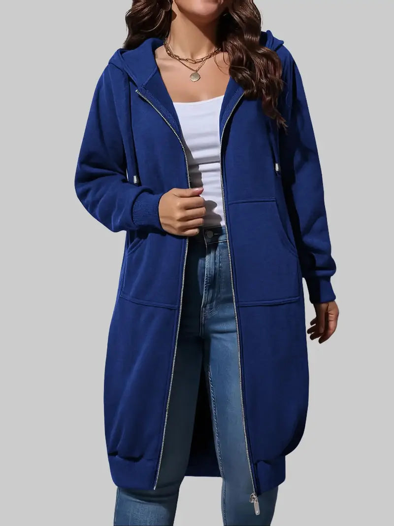 Women's Long Zip Up Fleece Hoodie Jacket