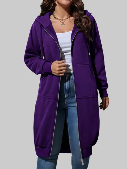 Women's Long Zip Up Fleece Hoodie Jacket