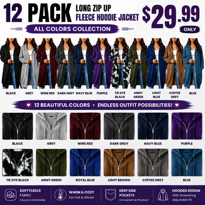 Women's Long Zip Up Fleece Hoodie Jacket