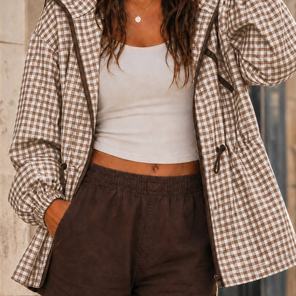 Women's Oversized Plaid Checkered Hooded Jackets