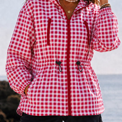 Women's Oversized Plaid Checkered Hooded Jackets