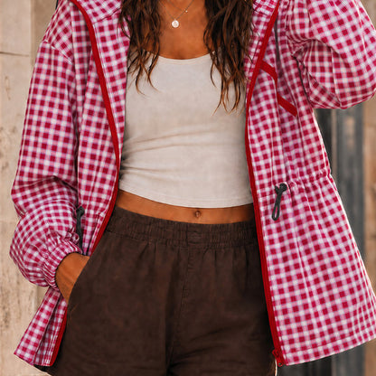 Women's Oversized Plaid Checkered Hooded Jackets