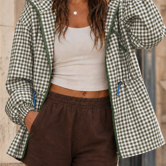 Women's Oversized Plaid Checkered Hooded Jackets