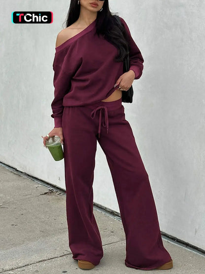 Women‘s Off the Shoulder Long Sleeve Jumper & Pants