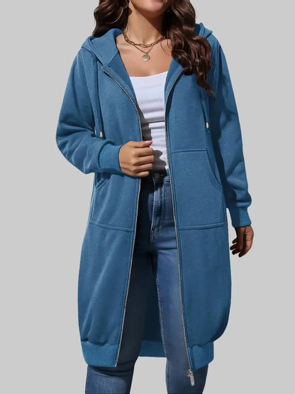 Women's Long Zip Up Fleece Hoodie Jacket
