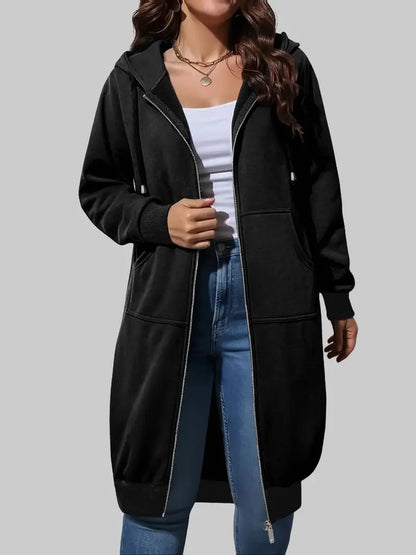 Women's Long Zip Up Fleece Hoodie Jacket