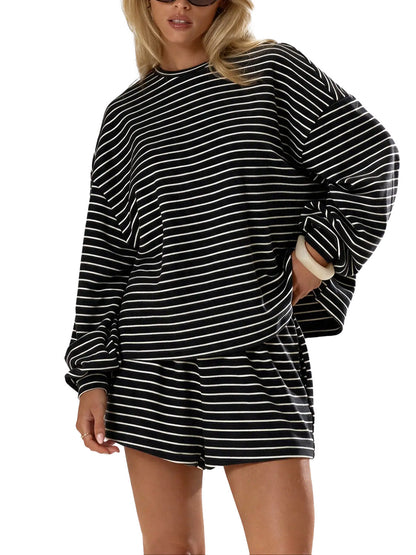 Striped 2‑Piece Outfit & Oversized Long‑Sleeve Top & Pocket Shorts
